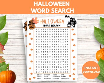 Halloween Word Search Printable- Word Search Puzzle- Halloween Kids Activities- Party Games Printable- Classroom Game- Halloween Worksheet