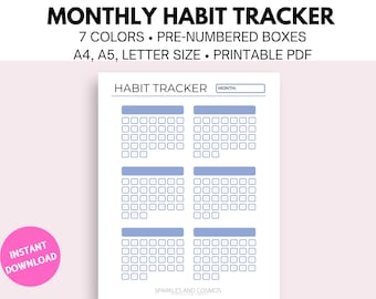 Monthly Habit Tracker Printable, Habit Tracker PDF, Monthly Goal Tracker, Digital Habit Tracker, Productivity Planner, A4/A5/Letter Size