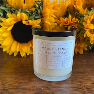 Mount Vernon Cherry Blossom Candle: Handmade Soy Wax, Floral Scent