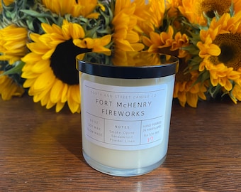 Fort McHenry Fireworks Candle, Baltimore Gifts, Mothers Day Gift,  Gift for Mom, Smoke, Masculine Fragrance, National Parks Gift, Sandalwood