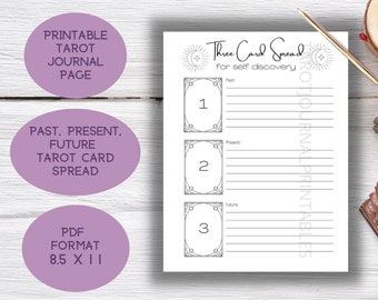 Tarot Journal Printable, Self Discovery Tarot Card Spread, Past Present Future Tarot Card Planner Page, Tarot Diary, PDF Tarot Workbook