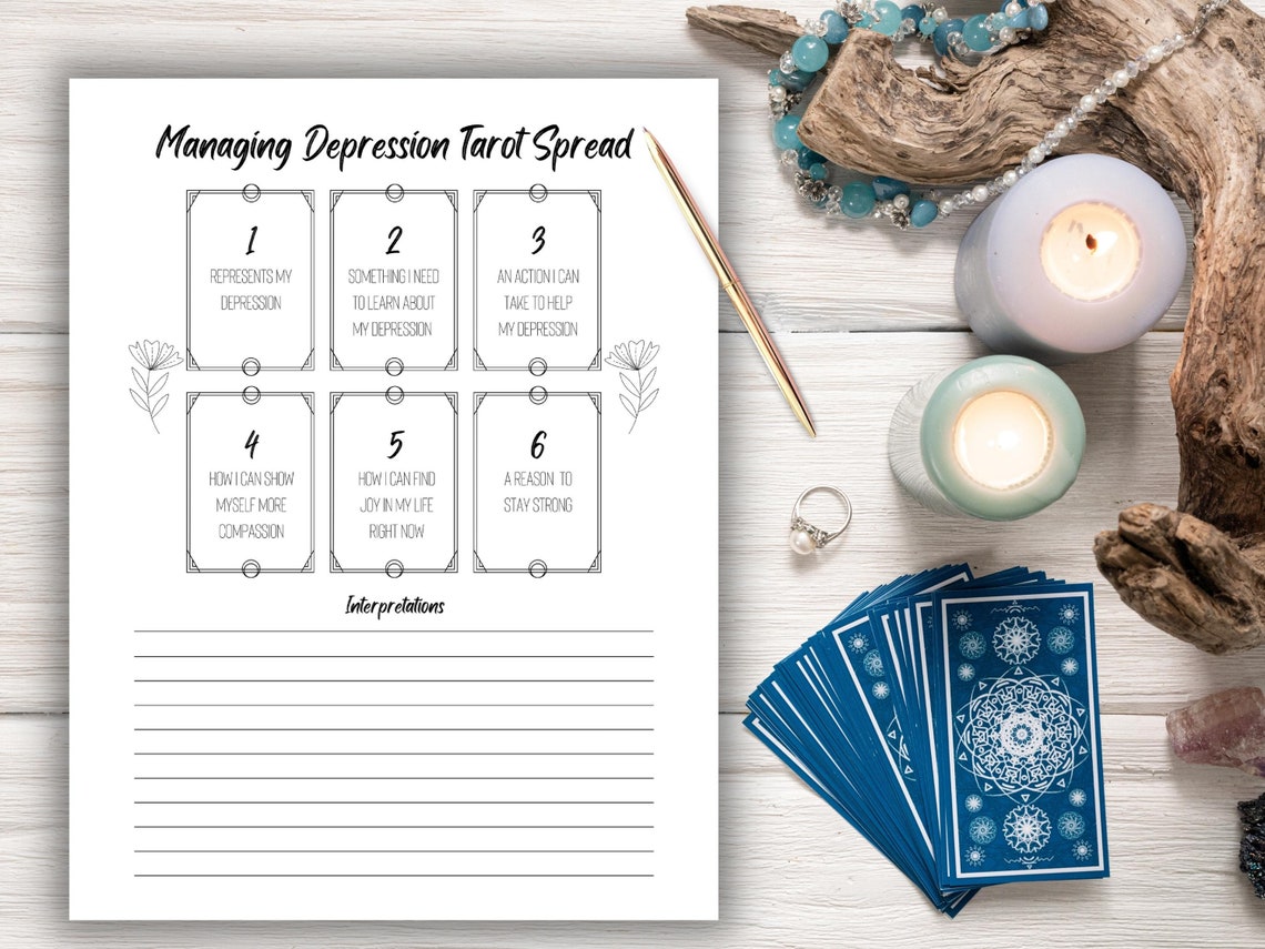 Managing Depression Tarot Card Spread, Tarot Journal Printable, Mental