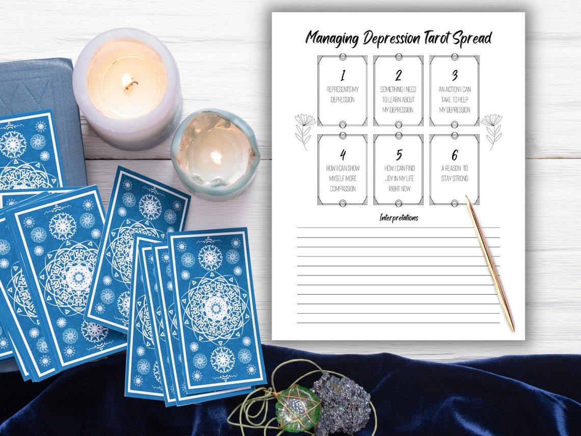 Managing Depression Tarot Card Spread, Tarot Journal Printable, Mental