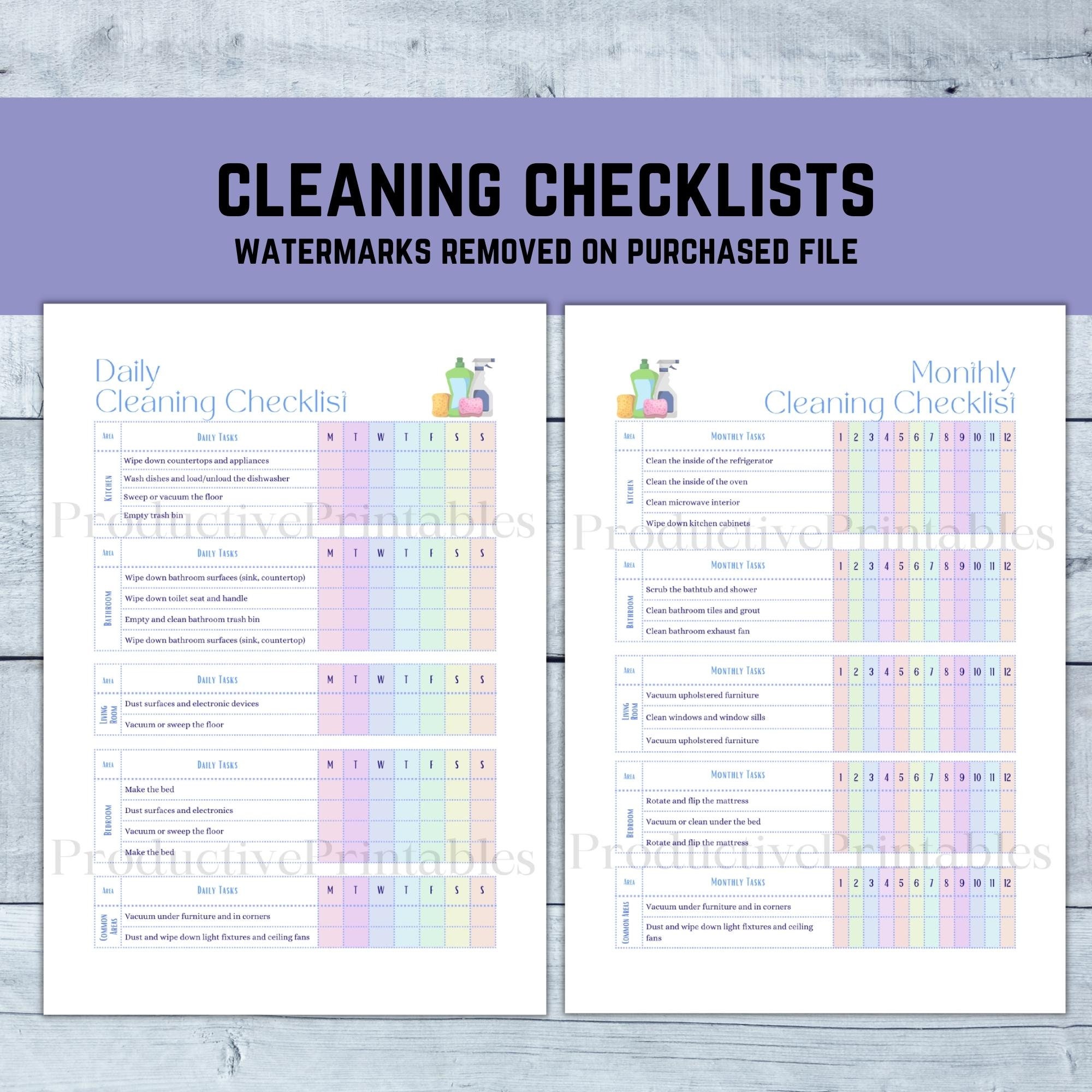 Printable Cleaning Checklist - Daily & Monthly Cleaning Routine Guide ...