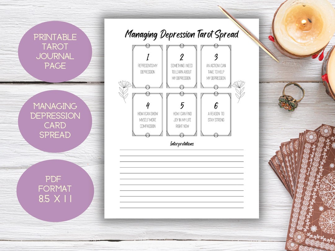 Managing Depression Tarot Card Spread, Tarot Journal Printable, Mental