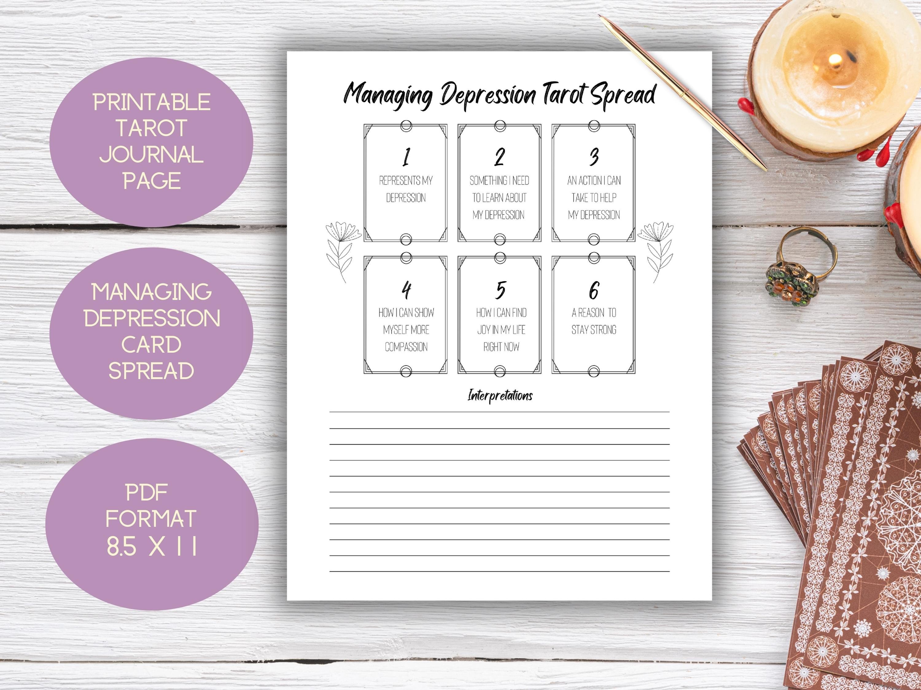Managing Depression Tarot Card Spread, Tarot Journal Printable, Mental