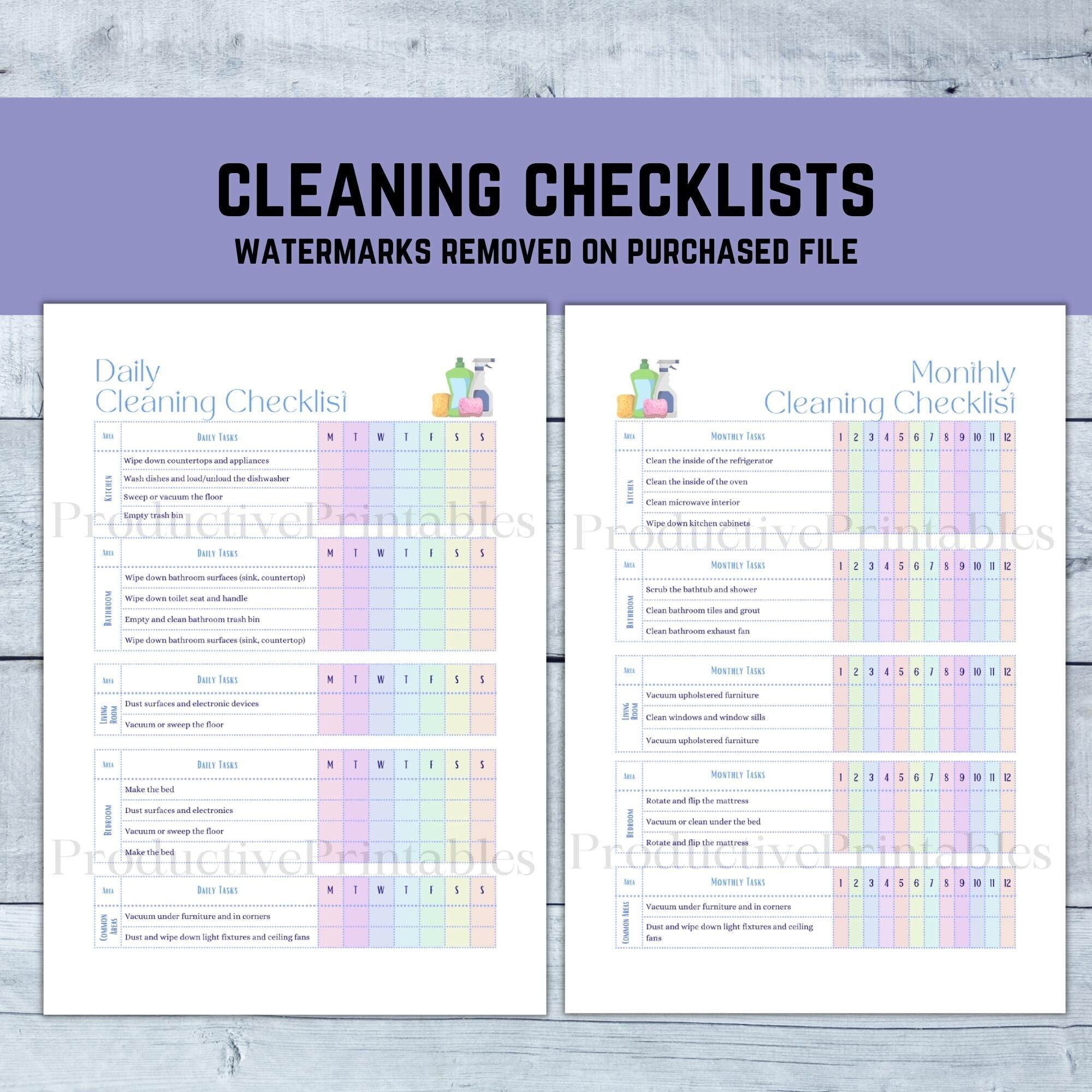 Printable Cleaning Checklist - Daily & Monthly Cleaning Routine Guide ...