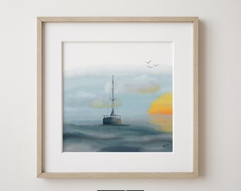 Sailboat Sunset | Watercolor Painting | Printable | Nautical
