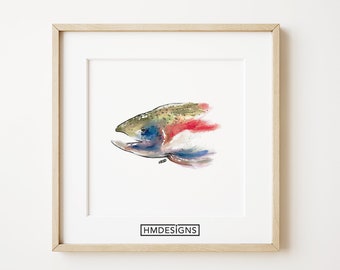Fish | Watercolor Art | Printable | Rainbow Trout | Fishing