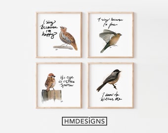 His Eye is on the Sparrow | Set of 4 | Watercolor Painting | Printable | Song Quote