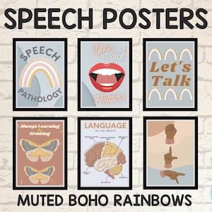 Speech Therapy Room Posters | Muted Boho Rainbow