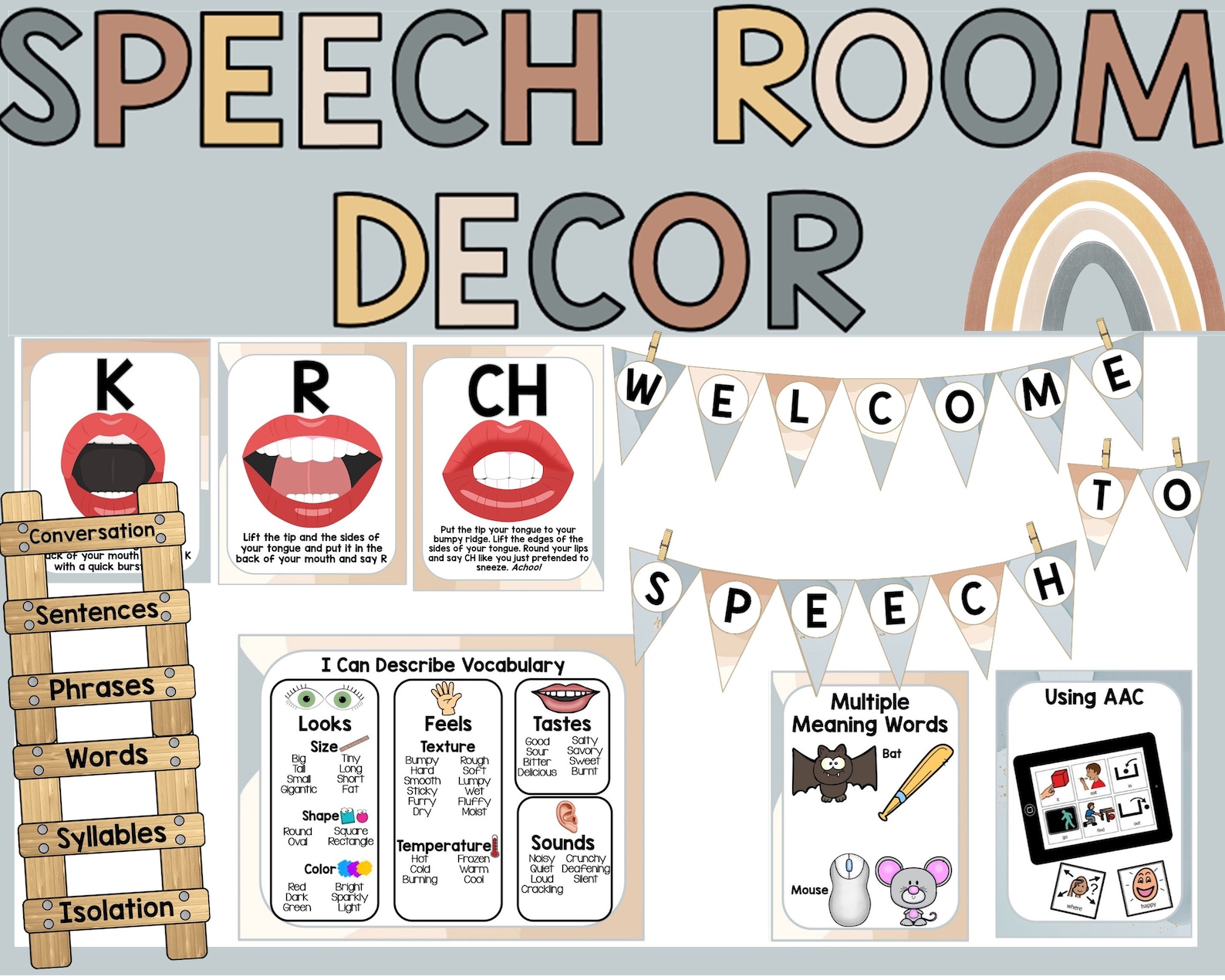 Boho Rainbow Speech Therapy Decor: SLP Office Art (digital Download) - Etsy