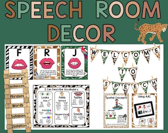 Decoración de salas de logopedia, carteles de lenguaje y articulación / Safari Jungle