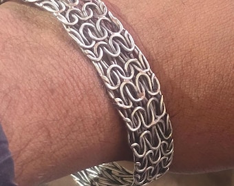 925 Sterling Silver Cuff Bracelet, Woven Bracelet, Unisex Bracelet, Twisted Bracelet, Braided Sliver Bracelet, Wavy Nautical Cuff All Size D