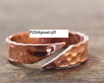 Hammered Copper Wrap Ring, Adjustable, Handmade Healing Jewelry