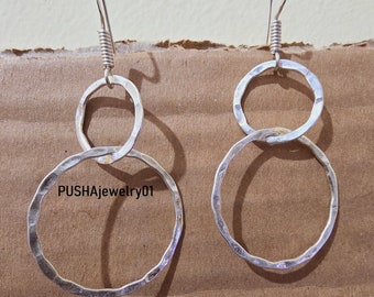 Handmade Sterling Silver Multi Circle Dangle Earrings, Nickel Free