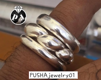 Twisted Dome 3 Set Dome Ring, 925 Sterling Silver, Minimalist Ring, Designer Unique Style Ring, Handmade Ring Chunky Wide Band Ring Jewelry