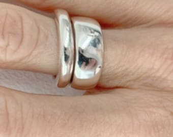 Set Of 2 Band Stacking Ring 925 Sterling Silver Stackable Band Ring Minimalist Ring Statement Thumb Ring, Gift For Woman, Wedding Band Ring