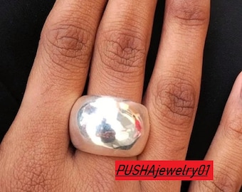Dome Ring, 925 Sterling Silver Ring, Large Plain Wide Band, Boho Statement Ring, Handmade Ring, Anxiety Ring, Engagement Ring, Gift For Her