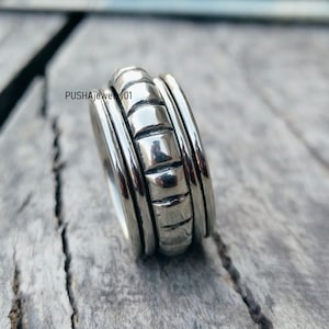 Nowy pierścień Spinner, pierścień Dome, pierścień ze srebra próby 925 dla kobiet, pierścień do medytacji, wirujący gruby szeroki pasek, pierścień do zmartwień, pierścień antystresowy