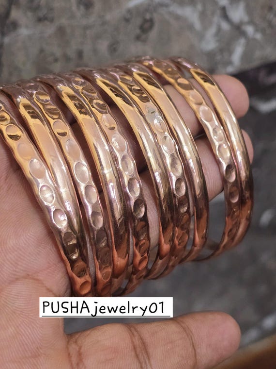 Pure Copper Bangle, Set Of 9 Solid Copper Bangle, Set of 9 PCs, Hammered Bangle, Pure Handmade, Copper Jewelry, Bangles For Women