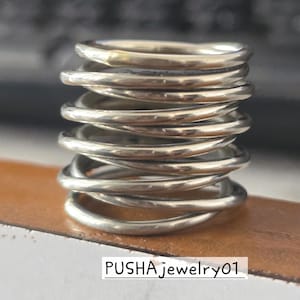 Anillo de alambre de plata envolvente hecho a mano Anillo de plata esterlina Anillo llamativo Anillo de plata envolvente ancho Anillo de alambre de plata multicapa Joyería hecha a mano