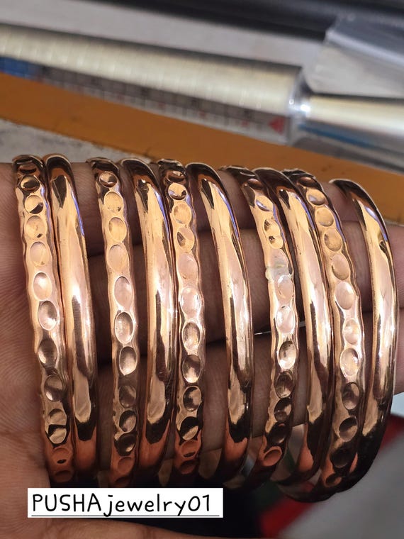 Pure Copper Bangle, Set Of 9 Solid Copper Bangle, Set of 9 PCs, Hammered Bangle, Pure Handmade, Copper Jewelry, Bangles For Women
