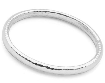 Silver Hammered Oval Bangle Solid Pure 925 Sterling Silver Bangle Woman Bracelet Heavy Bangle Statement Bangle Handmade Silver Jewelry