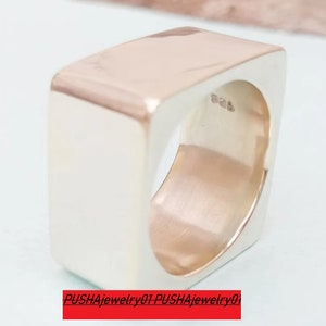 Silver Square Band Ring Geometric Cube Ring 925 Sterling Silver Square Band Ring Handmade Ring Plain Silver Stacking Ring Man&#39;s Woman Gifted