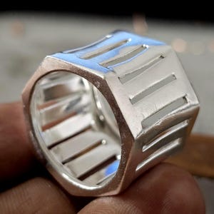 Sterling Silver Nut Ring: Unisex Geometric Statement Jewelry