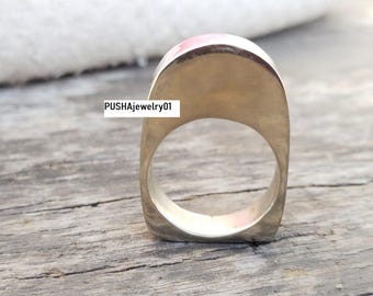 Long Wide Domed Ring 925 Sterling Silver Ball, Minimalist Ring, Statement Silver Ring