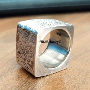 Kubring i 925 sterlingsilver, asymmetrisk ring, stor silverring, uttalandering, fyrkantig ring, geometrisk ring, ovanliga grova ringar