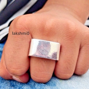 Schlichter breiter Siegelring 925 Sterling Silber Handgemachter Ring Schmuck Silber, Minimalist Ring, Statement Silber Ring