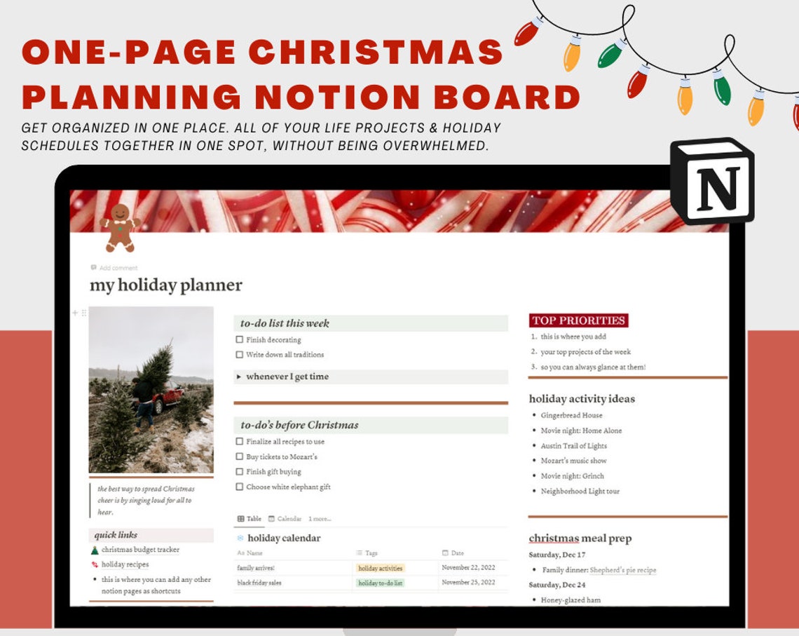 Holiday Notion Planner Notion Dashboard Template Christmas - Etsy