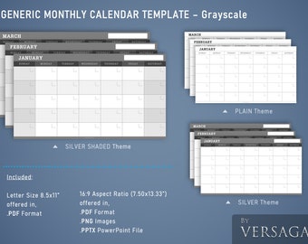 Generic Monthly Calendar Template - Grayscale
