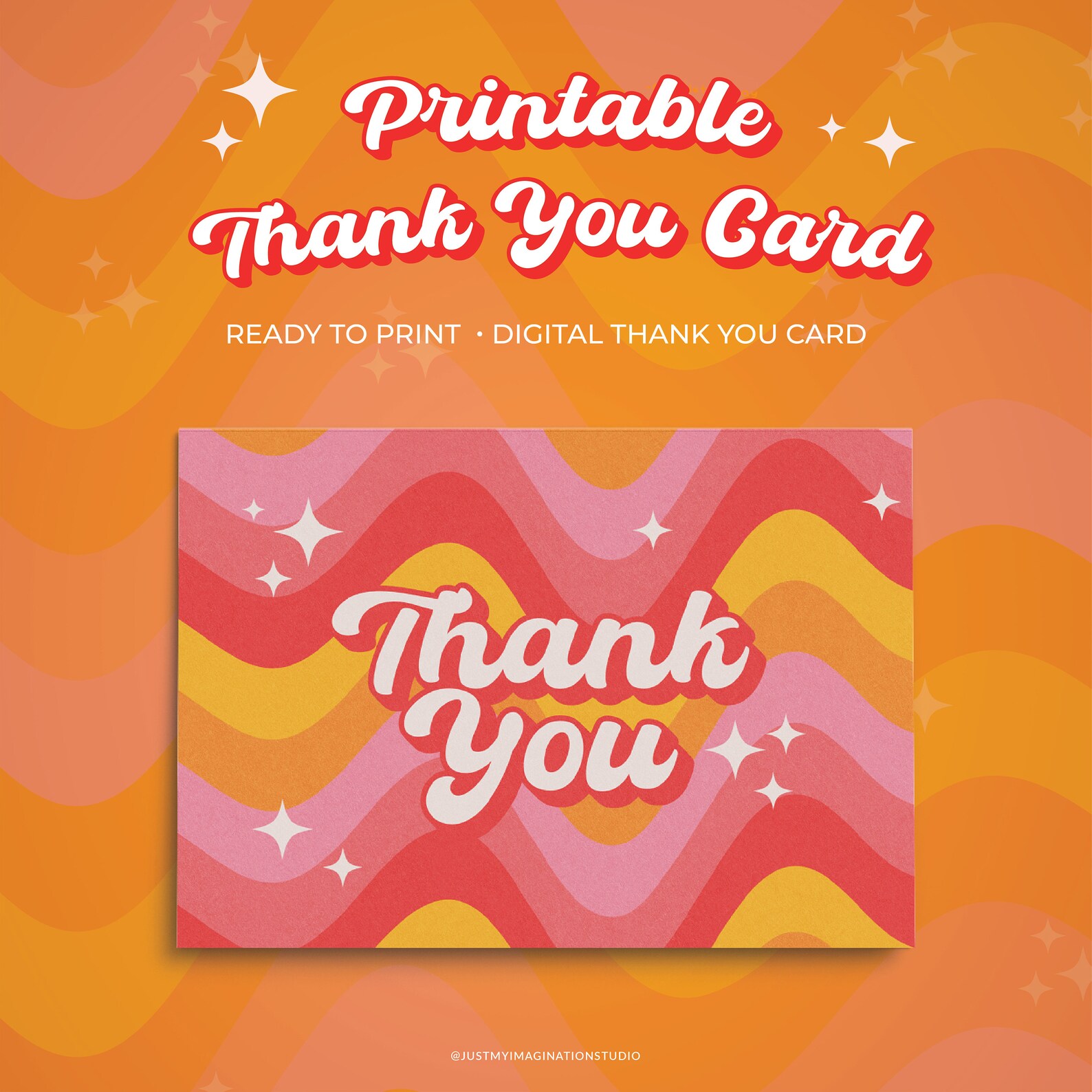 Printable Thank You Card Groovy Digital Thank You Card Etsy
