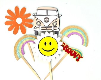 Groovy Theme Cupcake Toppers, 60’s, 70’s.
