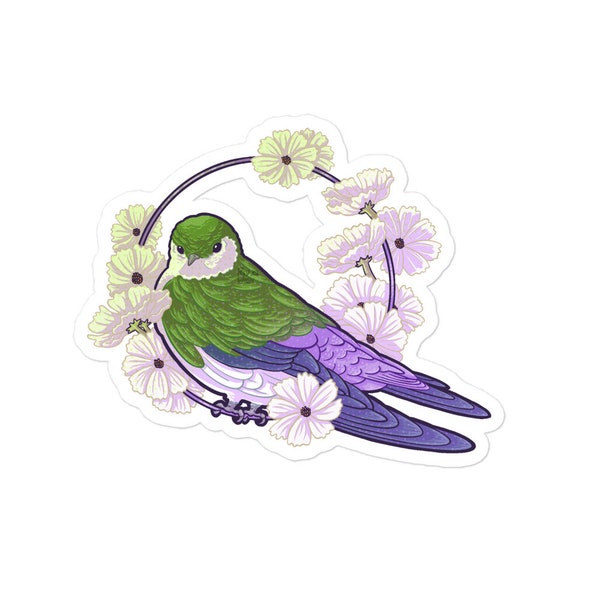 Violet-green Swallow + White Cosmos Die Cut Vinyl Stickers - Subtle Genderqueer Pride Flag