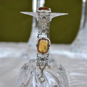 1920s Antique Czech Glass Bracelet – Art Deco Brass Filigree Statement Jewelry