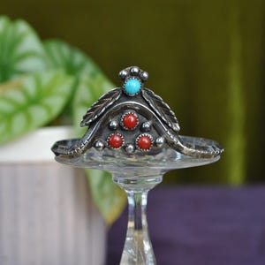 vintage sterling silver native made signed turquoise and coral cuff