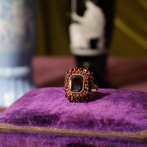 ohemian Garnet Victorian Era Ring | Gold Gilt | Antique Size 6.75 | Czech Origin