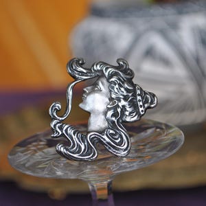 Antique Art Nouveau Woman’s Head Brooch Pendant | Solid Sterling Silver | Circa Early 1900s | 2" Long