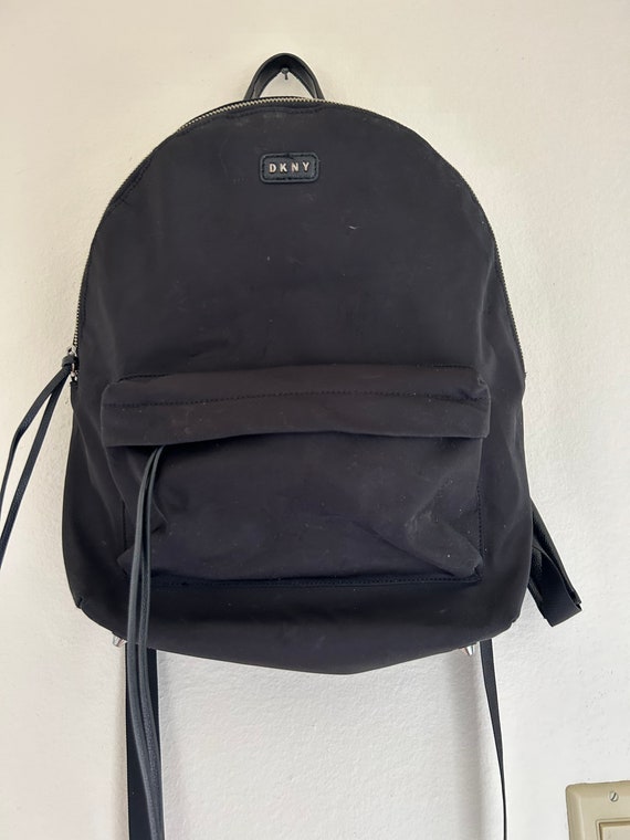 Vintage DKNY Black Fabric and Leather Backpack