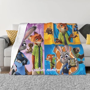 Two Layers Blanket Zootopia Custom Name Printed Bedspread Sofa Covers Travel Camping Blanket Christmas Gift
