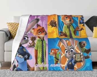 Two Layers Blanket Zootopia Custom Name Printed Bedspread Sofa Covers Travel Camping Blanket Christmas Gift