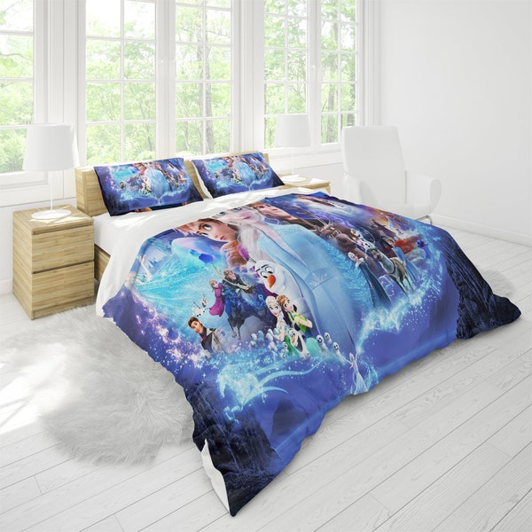 Frozen Printing Three Piece Printed Fashion Pattern Bedding Set Three Piece Quilt Cover Pillow Cover Multi Size Quilt Comfortable Set