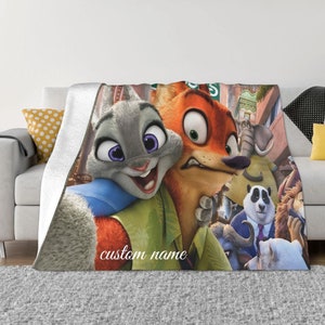 Two Layers Blanket Zootopia Custom Name Printed Bedspread Sofa Covers Travel Camping Blanket Christmas Gift image 1