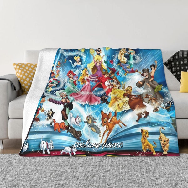 Two Layers Blanket Disney Princess Custom Name Printed Bedspread Sofa Covers Travel Camping Blanket Christmas Gift