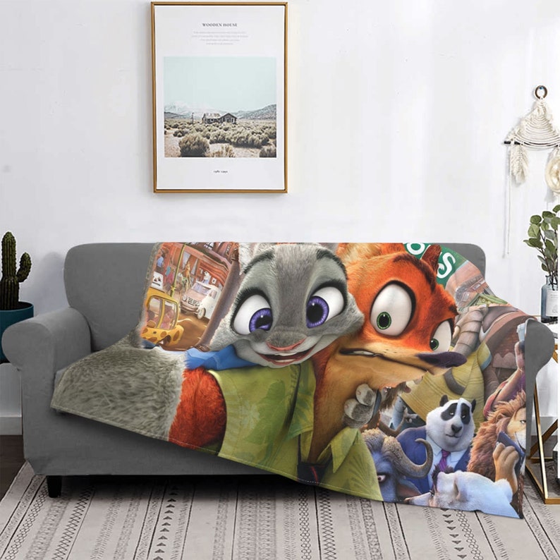 Two Layers Blanket Zootopia Custom Name Printed Bedspread Sofa Covers Travel Camping Blanket Christmas Gift image 2