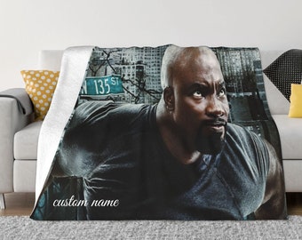 Dos capas Manta Luke Cage Nombre personalizado Manta de sofá de colcha impresa Manta de camping de viaje Regalo de Navidad